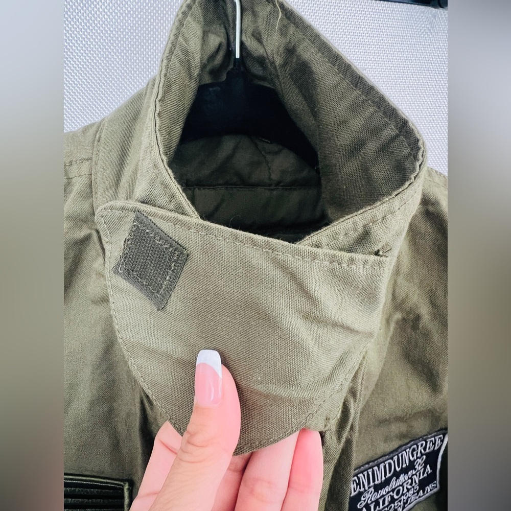 💣🫒DENIMDUNGREE GREEN AVIATOR BOMBER JACKET W/PATCH WORK SIZE X-S/SMALL - Picture 2 of 11